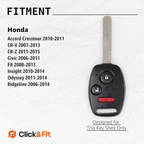 2pcs Click&Fit Silicone Key Fob Covers Compatible with Honda CR-V 2007-2013, Civic 2006-11, Accord 10-11, Odyssey, Honda Fit, Ridgeline Insight – Car Key Shell Rubber case 3-Buttons, Black+Red in Kuwait