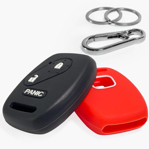 2pcs Click&Fit Silicone Key Fob Covers Compatible with Honda CR-V 2007-2013, Civic 2006-11, Accord 10-11, Odyssey, Honda Fit, Ridgeline Insight – Car Key Shell Rubber case 3-Buttons, Black+Red in Kuwait