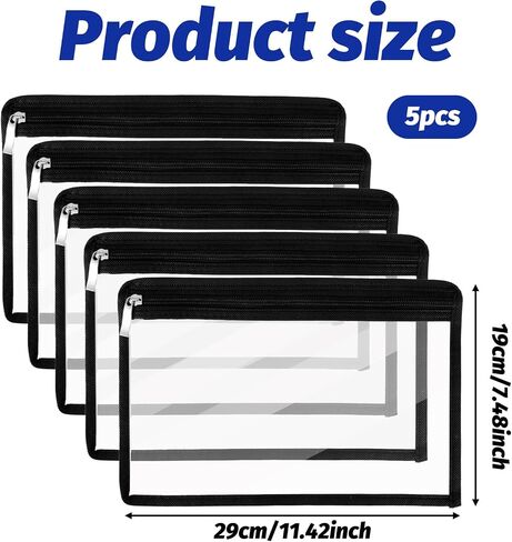 5 Pcs Zipper Pouches Clear Organizer Bag 7.5 x 11.4 Inches PVC Makeup Pouch Waterproof Pencil Pockets with Zipper Multi-Purpose Closure Organization Bags Envelopes Folder Storage for Travel Cosmetic in Saudi Arabia