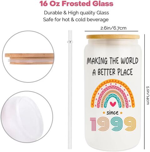 Vivulla68 25th Birthday Gifts For Her Him, Gift For 25 Year Old Female, Best Gifts For 25 year Old Woman Man, 25th Birthday Gift Ideas, 1999 Gifts, 25 Birthday, 25th Frosted Glass With Lid And Straw in Saudi Arabia