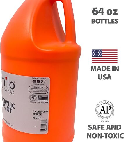 milo Fluorescent Pink Neon Acrylic Paint | 64 oz Bottle Half Gallon | Glows UV in Black Light | Non-Toxic Made in USA | Bulk Art Paint for Party, Student, Classroom, Artist in Kuwait