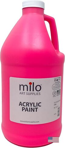 milo Fluorescent Pink Neon Acrylic Paint | 64 oz Bottle Half Gallon | Glows UV in Black Light | Non-Toxic Made in USA | Bulk Art Paint for Party, Student, Classroom, Artist in Kuwait