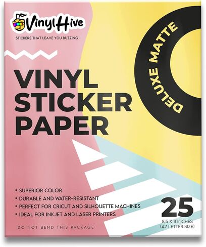 Premium Printable Vinyl Sticker Paper for Inkjet Printer - 25 Sheets Matte White Waterproof Self-Adhesive Sheets 8.5x11 Inches, Dries Quickly Vivid Colors, Inkjet & Laser Printer in Saudi Arabia