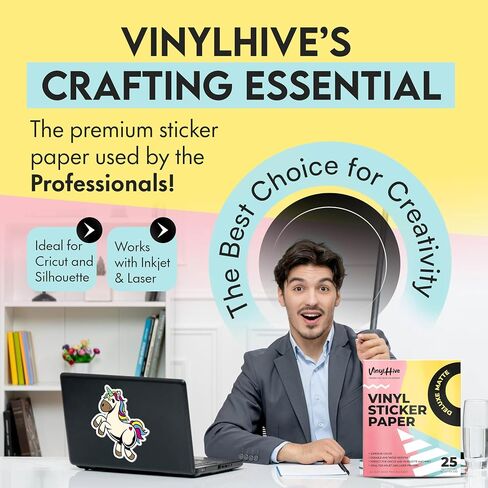 Premium Printable Vinyl Sticker Paper for Inkjet Printer - 25 Sheets Matte White Waterproof Self-Adhesive Sheets 8.5x11 Inches, Dries Quickly Vivid Colors, Inkjet & Laser Printer in Saudi Arabia