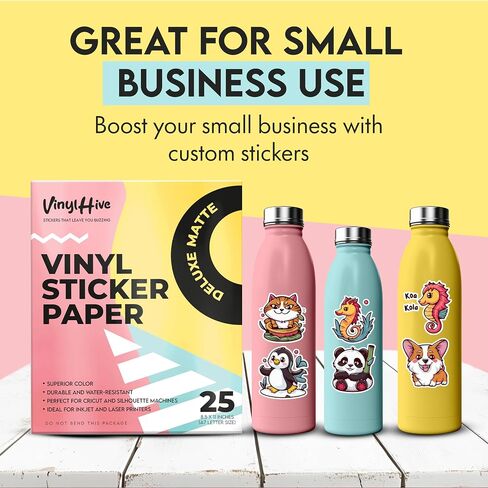Premium Printable Vinyl Sticker Paper for Inkjet Printer - 25 Sheets Matte White Waterproof Self-Adhesive Sheets 8.5x11 Inches, Dries Quickly Vivid Colors, Inkjet & Laser Printer in Saudi Arabia