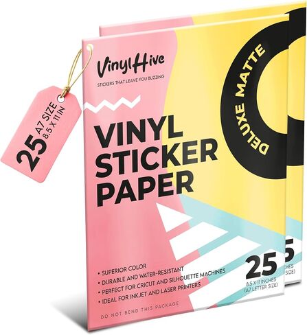 Premium Printable Vinyl Sticker Paper for Inkjet Printer - 25 Sheets Matte White Waterproof Self-Adhesive Sheets 8.5x11 Inches, Dries Quickly Vivid Colors, Inkjet & Laser Printer in Saudi Arabia