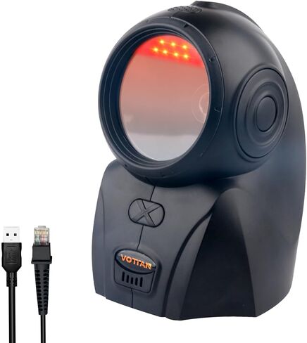 VOTTAN Automatic Omnidirectional Barcode Scanner, USB Wired 1D 2D QR Code Scanner, Hands-Free Screen Scanning Desktop Barcode Reader for Supermarket, Retail Store, Library, Warehouse (Black) in Saudi Arabia