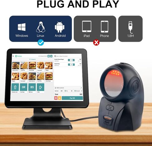 VOTTAN Automatic Omnidirectional Barcode Scanner, USB Wired 1D 2D QR Code Scanner, Hands-Free Screen Scanning Desktop Barcode Reader for Supermarket, Retail Store, Library, Warehouse (Black) in Saudi Arabia