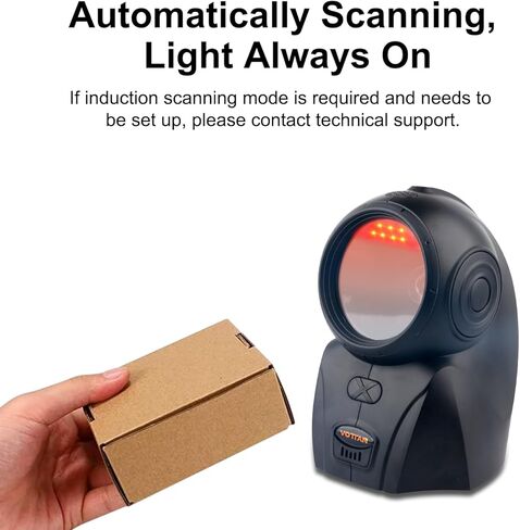 VOTTAN Automatic Omnidirectional Barcode Scanner, USB Wired 1D 2D QR Code Scanner, Hands-Free Screen Scanning Desktop Barcode Reader for Supermarket, Retail Store, Library, Warehouse (Black) in Saudi Arabia