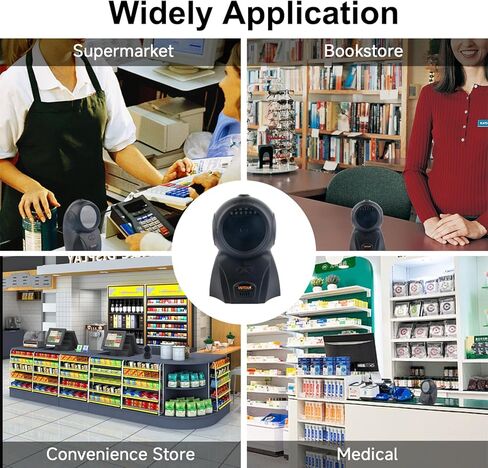 VOTTAN Automatic Omnidirectional Barcode Scanner, USB Wired 1D 2D QR Code Scanner, Hands-Free Screen Scanning Desktop Barcode Reader for Supermarket, Retail Store, Library, Warehouse (Black) in Saudi Arabia