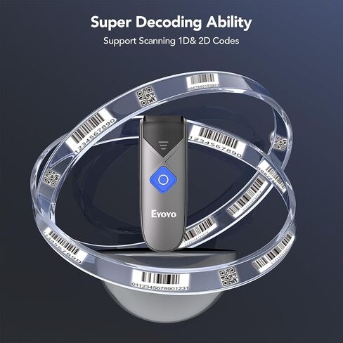 ماسح باركود بلوتوث Eyoyo 1D&2D، قارئ باركود صغير لاسلكي محمول مع اتصال سلكي بلوتوث/2.4G لاسلكي/USB، متوافق مع iPad وiPhone والكمبيوتر اللوحي in Saudi Arabia
