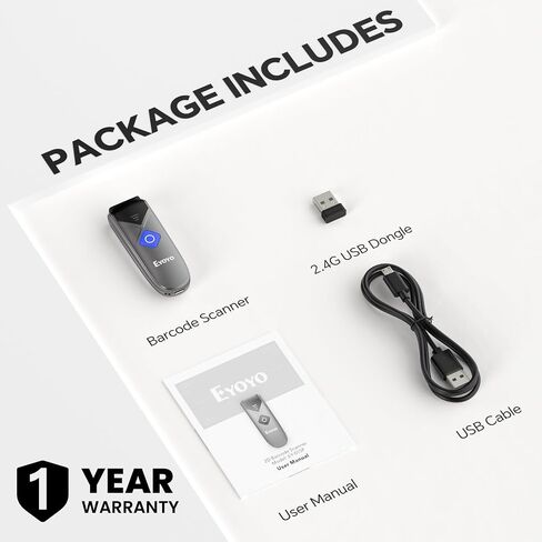 ماسح باركود بلوتوث Eyoyo 1D&2D، قارئ باركود صغير لاسلكي محمول مع اتصال سلكي بلوتوث/2.4G لاسلكي/USB، متوافق مع iPad وiPhone والكمبيوتر اللوحي in Saudi Arabia