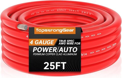 TOPSTRONGGEAR 4 Gauge 25ft Black and 25ft Red Power/Ground Wire True 4 AWG Power Wire-True Spec and Soft Touch Cable (Black&Red) (25FT Red & 25FT Black) in Saudi Arabia