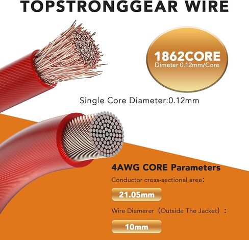 TOPSTRONGGEAR 4 Gauge 25ft Black and 25ft Red Power/Ground Wire True 4 AWG Power Wire-True Spec and Soft Touch Cable (Black&Red) (25FT Red & 25FT Black) in Saudi Arabia