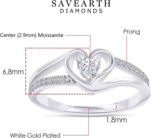 SAVEARTH DIAMONDS 18K Gold Plated Split Shank Heart Ring | Moissanite Diamond Promise Ring For Women | Heart Shape Jewelry Gift For Her (0.17 Ctw) in Saudi Arabia