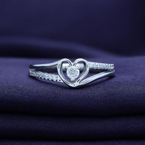 SAVEARTH DIAMONDS 18K Gold Plated Split Shank Heart Ring | Moissanite Diamond Promise Ring For Women | Heart Shape Jewelry Gift For Her (0.17 Ctw) in Saudi Arabia