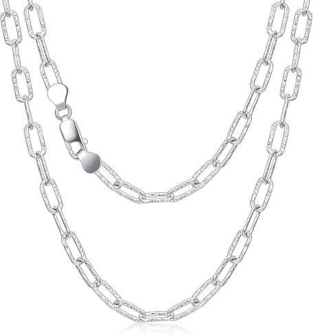 925 Sterling Silver Paper Clip Necklace 5.0mm Silver Paperclip Chain Necklace for Men Women Lobster Clasp 16 18 20 22 24 26 Inch Made in Italy in Kuwait