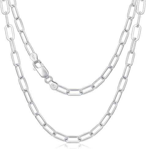 925 Sterling Silver Paper Clip Necklace 5.0mm Silver Paperclip Chain Necklace for Men Women Lobster Clasp 16 18 20 22 24 26 Inch Made in Italy in Kuwait