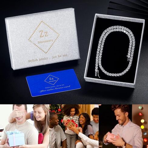 قلادة تنس للرجال والنساء من الفولاذ المقاوم للصدأ سلسلة تنس 4/ 5 مم 1 صف شوكة 5A+ زركونيا مكعب لا تتلاشى أبدًا مثلج خارج سلسلة قلادة أو سوار مجوهرات الهيب هوب - مع صندوق هدية in Kuwait