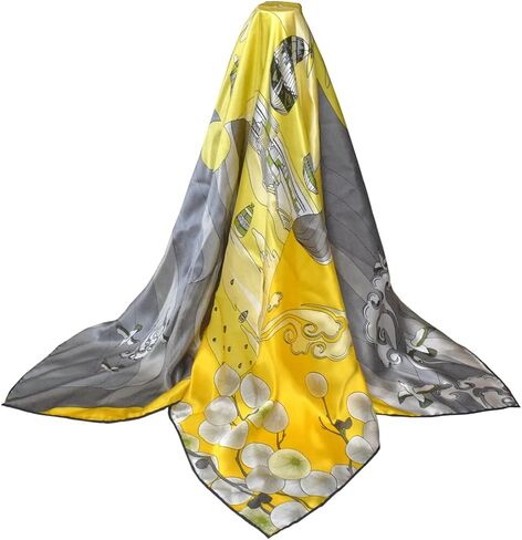 وشاح حريري 100% شالات حريرية مناديل حريرية - وشاح كبير مربع مقاس 35 بوصة بحواف ملفوفة يدويًا in Kuwait