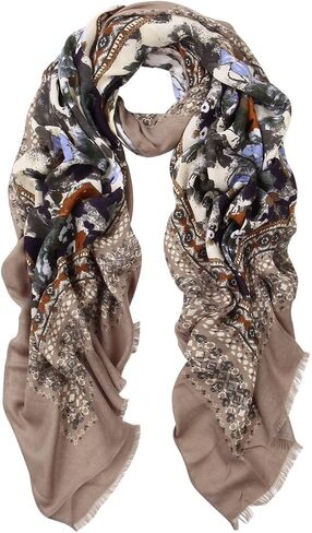 TrendsBlue Elegant Large Vintage Floral Design Frayed End Scarf Wrap - Diff Colors Avail in Saudi Arabia