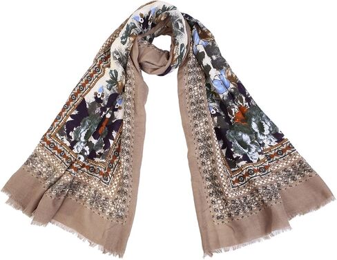 TrendsBlue Elegant Large Vintage Floral Design Frayed End Scarf Wrap - Diff Colors Avail in Saudi Arabia