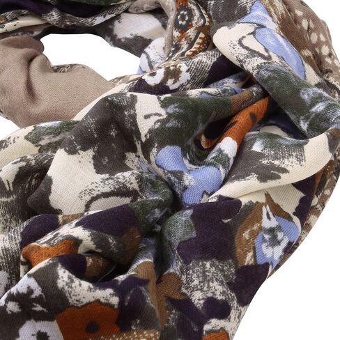 TrendsBlue Elegant Large Vintage Floral Design Frayed End Scarf Wrap - Diff Colors Avail in Saudi Arabia
