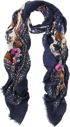 TrendsBlue Elegant Large Vintage Floral Design Frayed End Scarf Wrap - Diff Colors Avail in Saudi Arabia