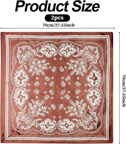 2 Pcs 27.5'' Large Bandanas Silk Square Head Scarfs Scarves Satin Head Scarf Hair Scarf Silk Head Scarf Silk Bandana Silk Hair Wrap Neck Scarf for Women Girls(Brown+Camel) in Saudi Arabia