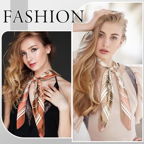 2 Pcs 27.5'' Large Bandanas Silk Square Head Scarfs Scarves Satin Head Scarf Hair Scarf Silk Head Scarf Silk Bandana Silk Hair Wrap Neck Scarf for Women Girls(Brown+Camel) in Saudi Arabia