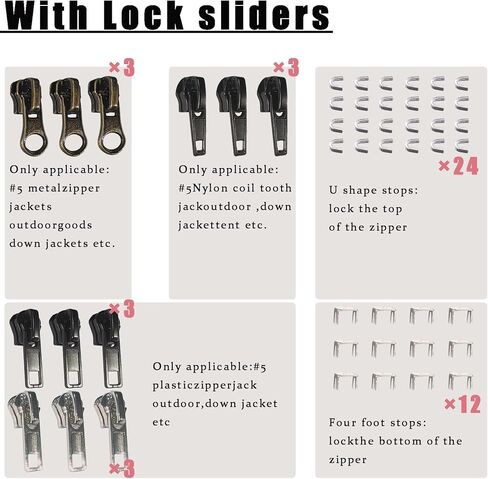 طقم إصلاح سحاب 48 قطعة - طقم منزلق بديل بسحاب عالمي #5، استبدال سحب سحاب، طقم إصلاح سحاب للسترات لحقيبة الظهر وديكورات المنزل in Kuwait