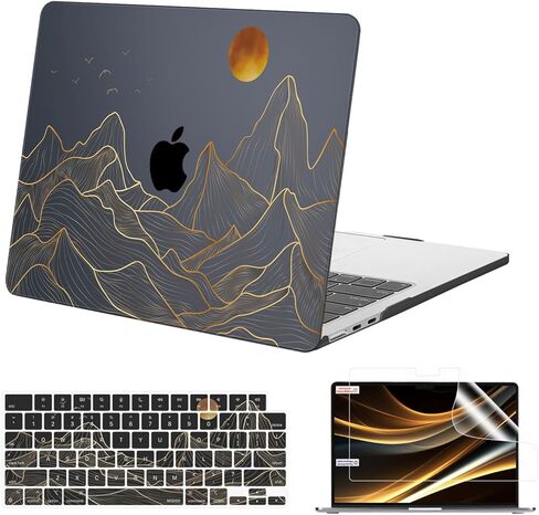 MOSISO Compatible with MacBook Air 13 inch Case 2024 2023 2022 M3 A3113 M2 A2681 Touch ID, Plastic Hard Shell Case&Keyboard Cover&Screen Protector for MacBook Air 13.6 inch Case M2 M3, Mountain Sunset in Saudi Arabia