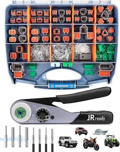 JRready DW5008 Deutsch Connector Kit, 2 3 4 6 8 12 Pin DT Connectors, Size 16 Solid Contacts 16-20AWG, Deutsch Crimp Tool, Deutsch Pin Removal Tool,Waterproof Automotive Electrical Gray Connectors in Saudi Arabia