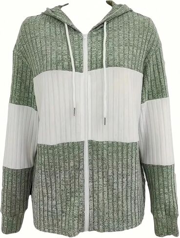 MakeMeChic Women's Two Tone Drawstring Front Jacket Coat Long Sleeve Zip Up Hoodie Tops Outerwear in Saudi Arabia