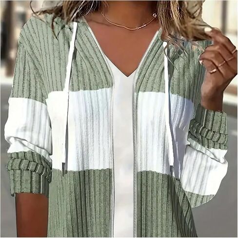 MakeMeChic Women's Two Tone Drawstring Front Jacket Coat Long Sleeve Zip Up Hoodie Tops Outerwear in Saudi Arabia