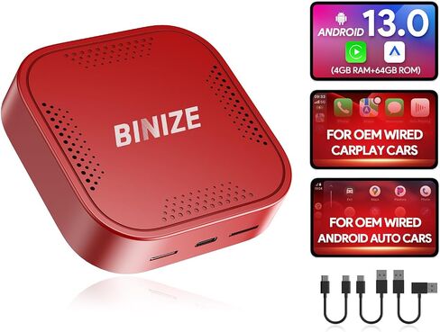 Binize Wireless CarPlay Android AUTO Multimedia Video Box 4G Cellular,4GB+64GB,8Core,Android System,Built-in Navigation,Support SIM&TF Card Bluetooth Only Support Car with OEM Wired CarPlay in Saudi Arabia