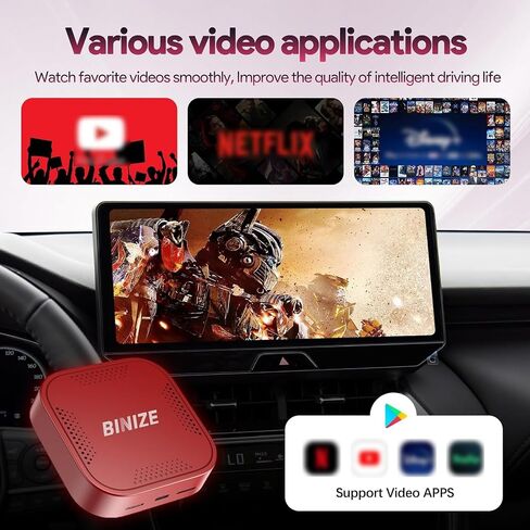 Binize Wireless CarPlay Android AUTO Multimedia Video Box 4G Cellular,4GB+64GB,8Core,Android System,Built-in Navigation,Support SIM&TF Card Bluetooth Only Support Car with OEM Wired CarPlay in Saudi Arabia