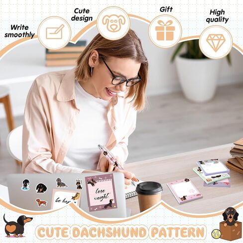 Theme Office Supplies Cute Gifts for Women Include Ballpoint Pens Sticky Notes Stickers School Stationery Set Lover Gifts for Birthday Party Favor Decoration Supplies(Dachshund Weiner Dog) in Saudi Arabia