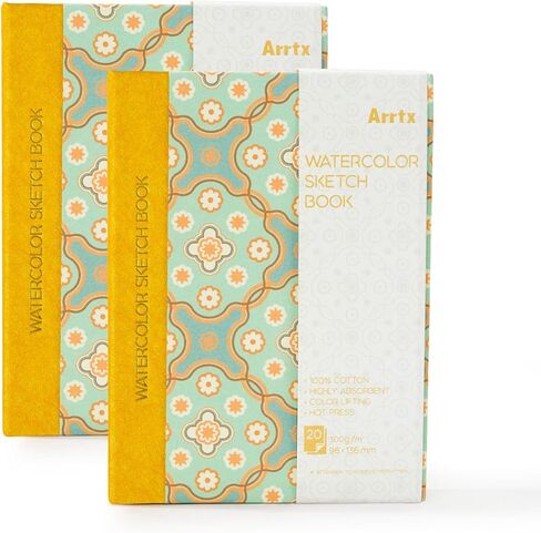 Arrtx Watercolor Sketchbook,100% Cotton Acid-Free 140lb/300gsm Hot Press Hardcover Watercolor Journal Notebook,20 Sheets 5.35 x 3.86 inches in Kuwait