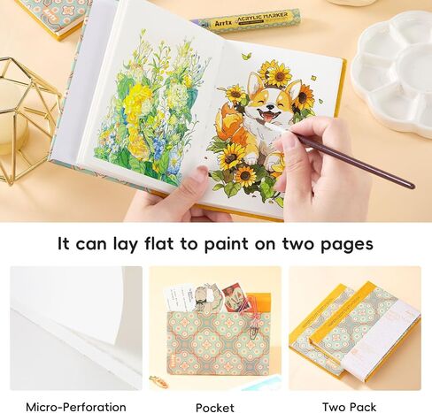 Arrtx Watercolor Sketchbook,100% Cotton Acid-Free 140lb/300gsm Hot Press Hardcover Watercolor Journal Notebook,20 Sheets 5.35 x 3.86 inches in Kuwait