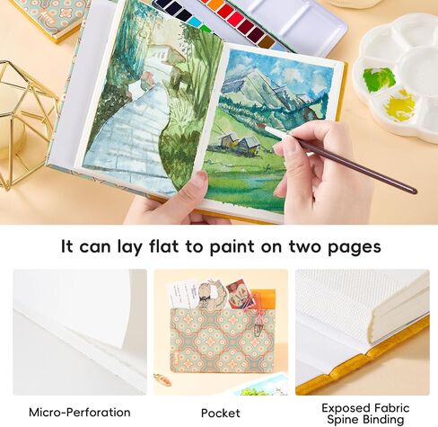 Arrtx Watercolor Sketchbook,100% Cotton Acid-Free 140lb/300gsm Hot Press Hardcover Watercolor Journal Notebook,20 Sheets 5.35 x 3.86 inches in Kuwait
