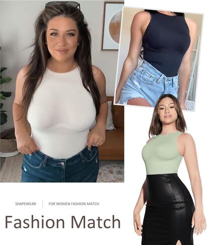 3 Packs Bodysuits for Women Tummy Control Thong Fashion Tank Tops Leotard High Neck Racerback with Snap Seamless in Saudi Arabia