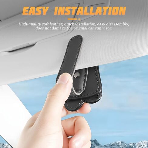 حامل نظارات شمسية من AICEL لواقي الشمس للسيارة، مشبك شماعة نظارات السيارات من الجلد المغناطيسي، حامل بطاقة تذكرة النظارات لواقي السيارات، ملحقات السيارة العالمية لمعظم المركبات (أسود) in Kuwait