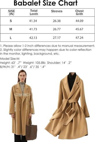 Babalet 100 الصوف مزدوج الوجه المرأة مزيج الصوف معطف مزدوج الصدر معطف من قماش الكشمير غير رسمي مربوط خندق سترة مع جيوب in Kuwait