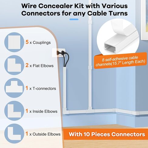 125.6in Cord Hider Kit, ZhiYo Cord Covers for Wall Mounted TV, Paintable Wire Cover for Cords, Tv Cable Hider Wall Kit, Wall Cord Concealer, Cable Cover Wall Wire Management, 8xL15.7in W0.95in H0.55in in Saudi Arabia