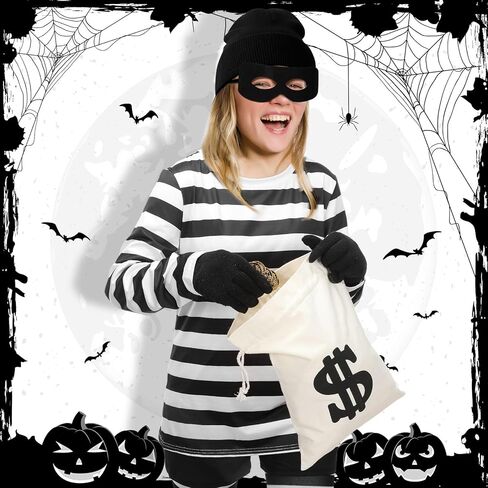 مجموعة أزياء السارق النسائية من يورزوم 27 قطعة تتضمن تي شيرت وحقائب وقناع العين لص الهالوين التنكرية in Kuwait