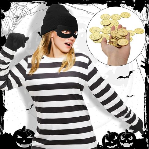 مجموعة أزياء السارق النسائية من يورزوم 27 قطعة تتضمن تي شيرت وحقائب وقناع العين لص الهالوين التنكرية in Kuwait