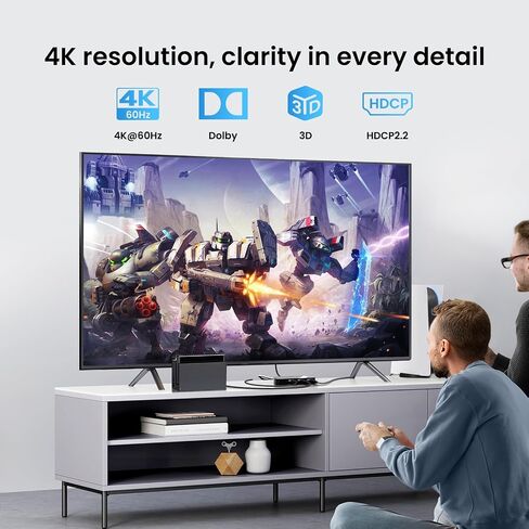 موزع محول HDMI 2.0 4K@60Hz مع كيبل HDMI بطول 3.9 قدم، محول HDMI 3 في 1، 3 منافذ HDMI، يدعم 4K 30Hz 3D 1080P HDCP2.2 لـ PS5 PS4 Xbox DVD Player Fire Stick Apple TV PC in Kuwait
