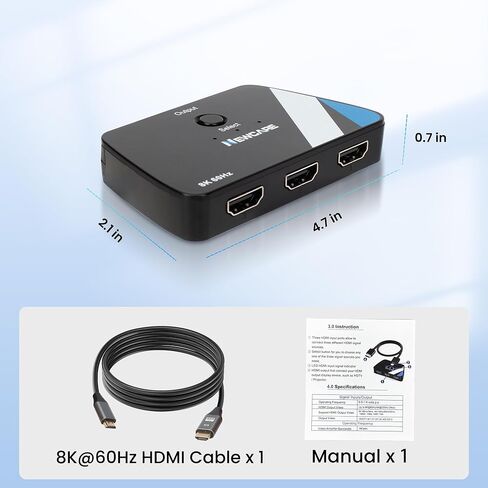 4K@60Hz HDMI 2.0 Switch Splitter with 3.9FT long HDMI Cable, HDMI Switch 3 in 1 Out, 3-Port HDMI Switcher Selector, Supports 4K 30Hz 3D 1080P HDCP2.2 for PS5 PS4 Xbox DVD Player Fire Stick Apple TV PC in Kuwait