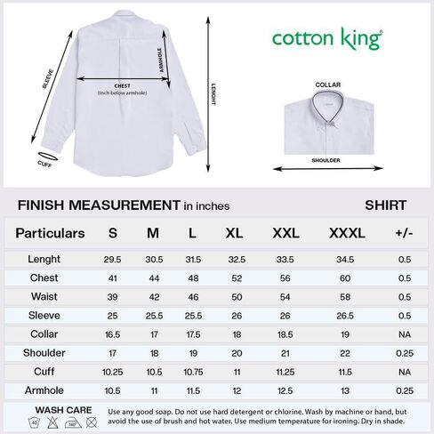 Cotton King Mens Shirts | 100% Cotton Long Sleeve Shirts for Men | Button Down Shirt Men | Oxford Mens Dress Shirt in Saudi Arabia